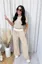 Beige Solid Contrast Hem Co Ord Set