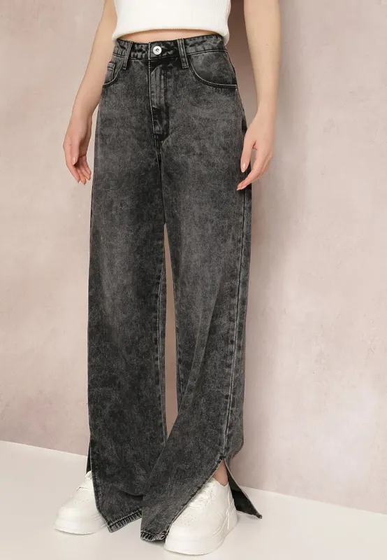 Charcoal Grey Solid Wide Leg Jeans - NEWME