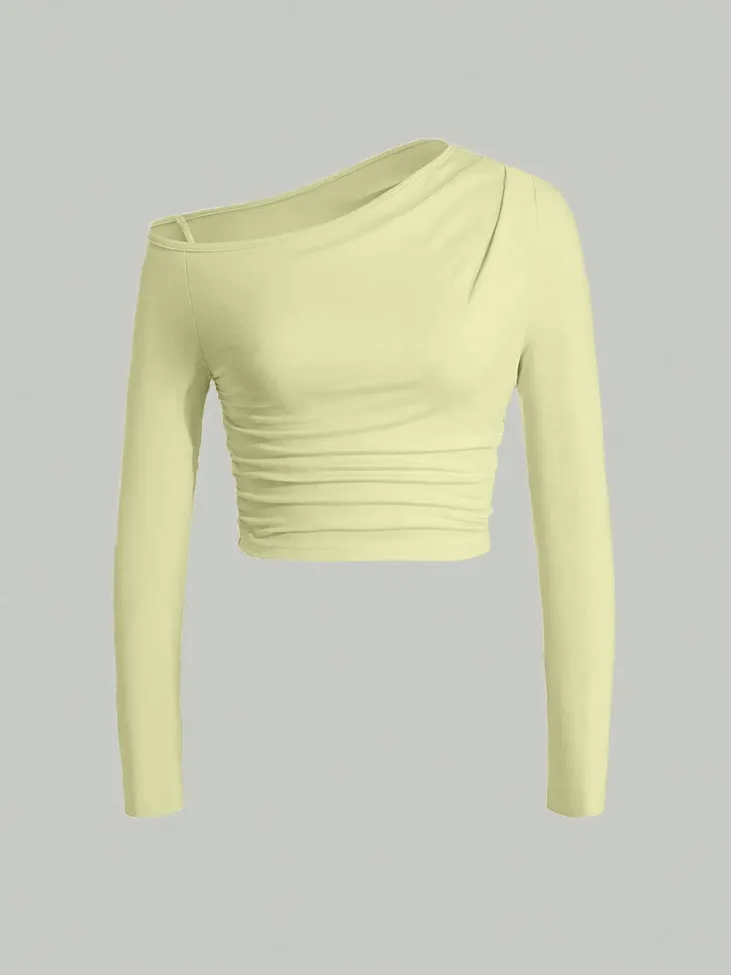One Shoulder Ruched Crop Top - Image 1