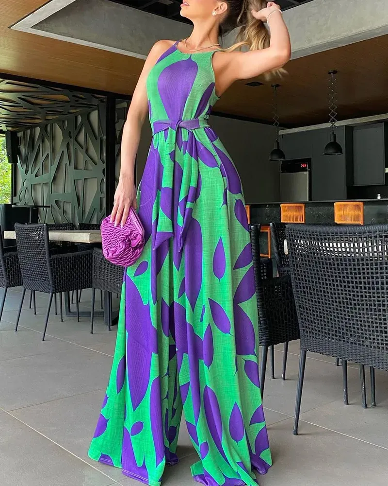 Green Printed Flared Jumpsuit