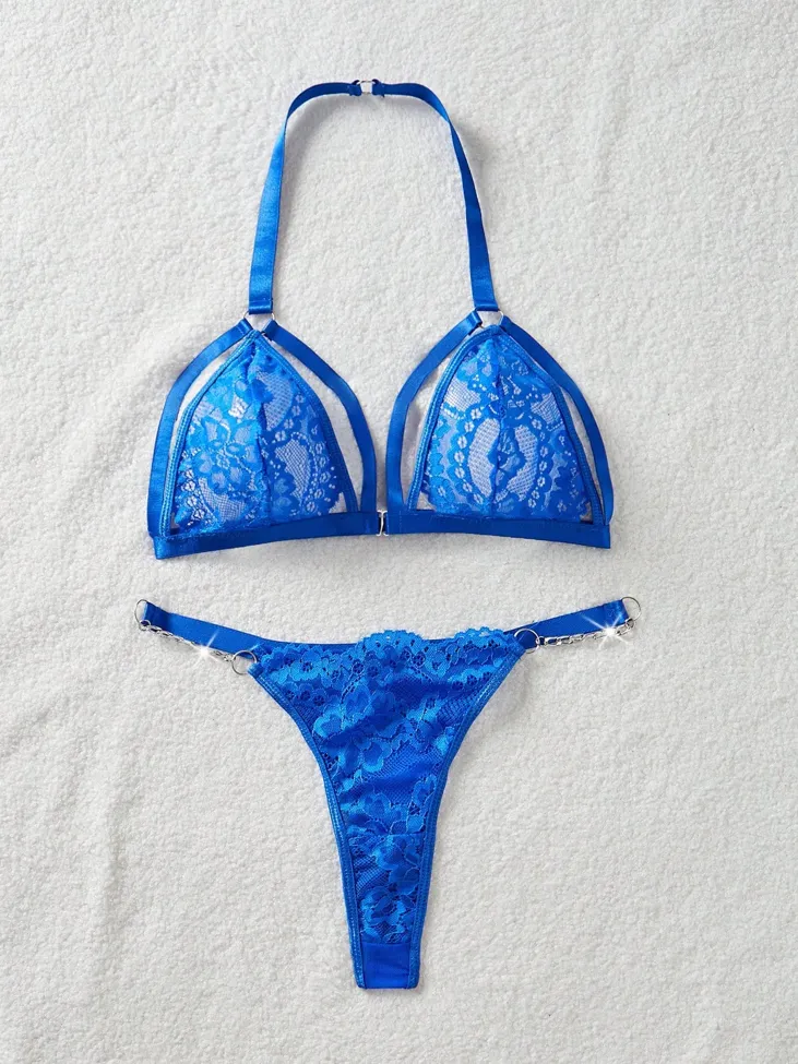 Blue Lace Half-Coverage non-wired Matching Set - Image 1