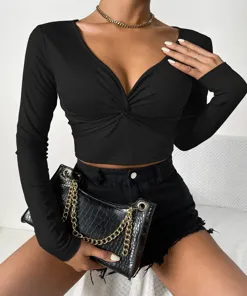 Black Solid Crop Top