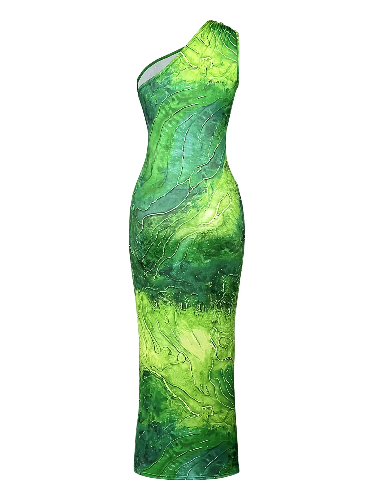 Green Abstract One Shoulder Bodycon Dress - NEWME