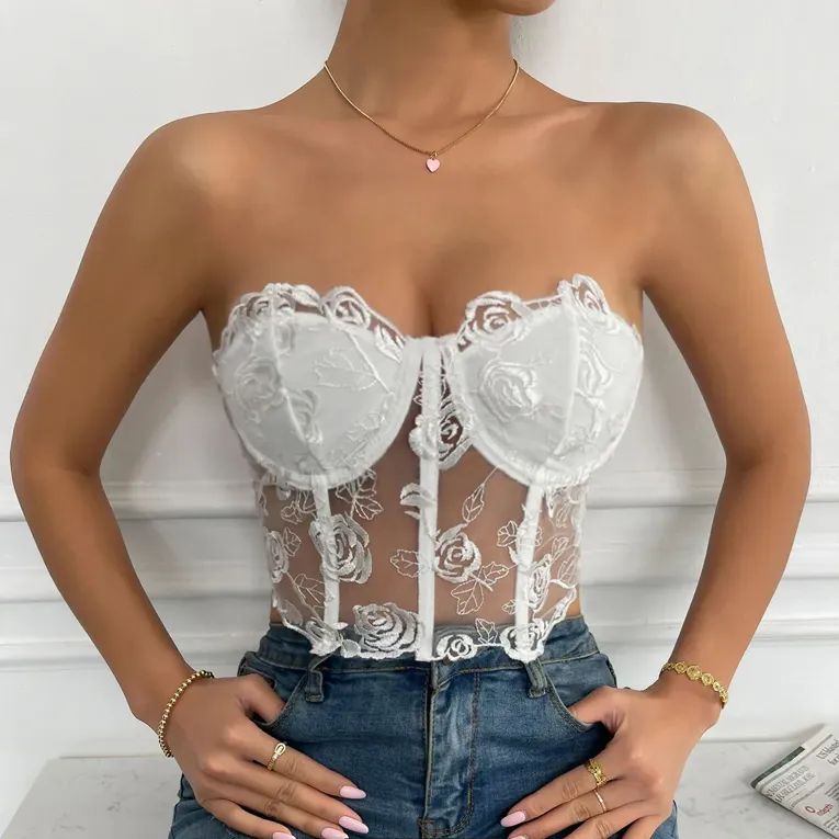 White Floral Lace Corset Top - Image 1