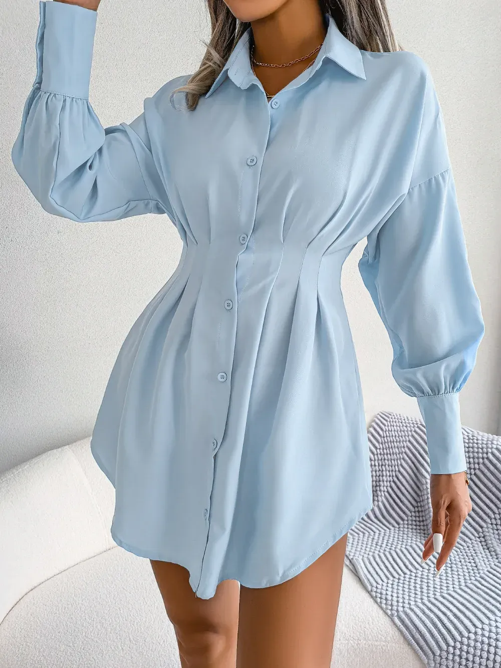 fit and flare shirt dress Long Sleeve Fit-and-Flare Shirt Dress main image 0