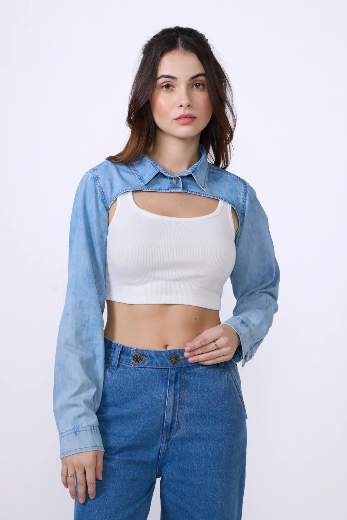 Light Blue Sleeves Only Denim Casual Jacket - NEWME
