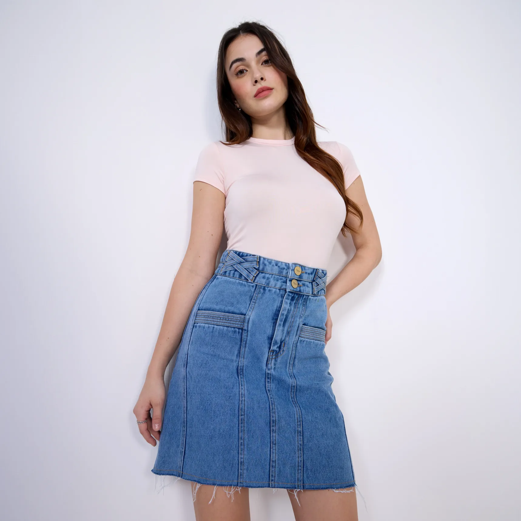 ルネ　Denim Skirt 34 （お直し有り） Women's Denim midi skirt with slit | Blue | Diesel