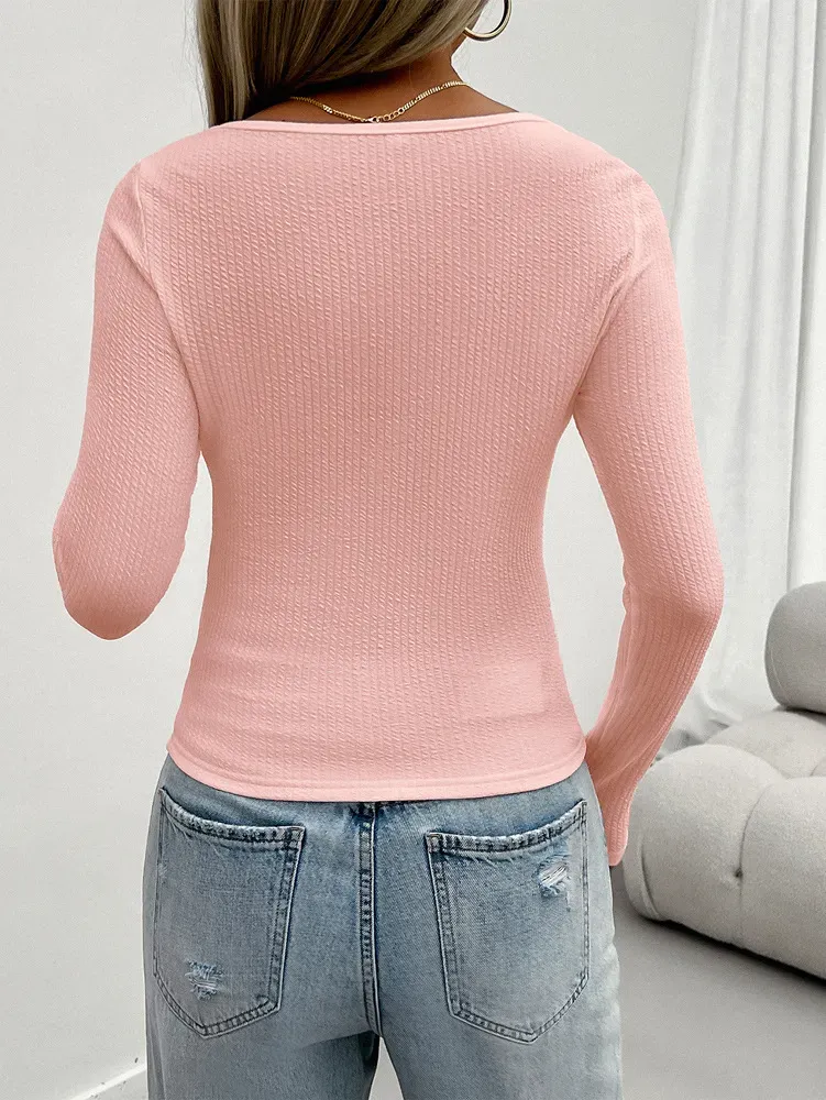【SHALOM】I DON'T KNOW LACE TOP (PEACH) [関税・送料込み] Peach Scoop Neck Ribbed Top - NEWME