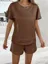 Brown Round Neck Textured Relaxed Co Ord Set