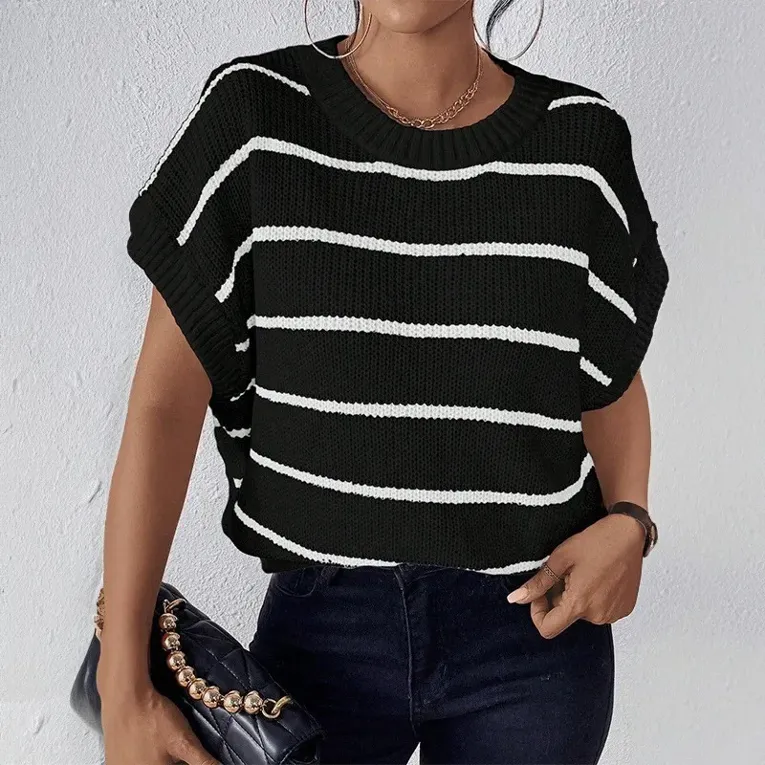 Black Horizontal Stripes Sweater Top - Image 1