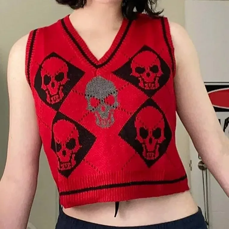 Maroon Graphic V-Neck Sweater Vest - Image 1