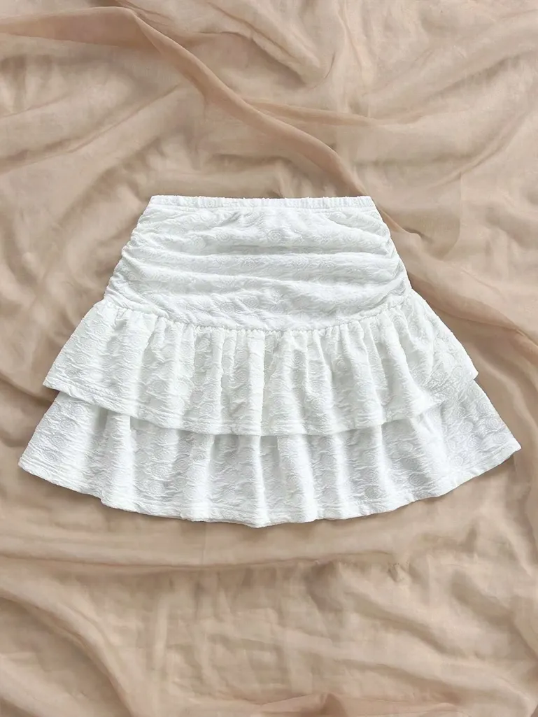 White Solid Flared Micro Mini Skirt - NEWME