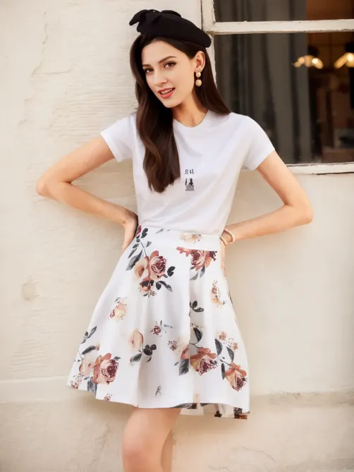 [nuuanu ] / ☆ Cirrus Flared Skirt / White Sparkle - White Flared Skirt with Silver Piping