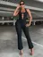 Black Solid Buckle Detail Jumpsuit