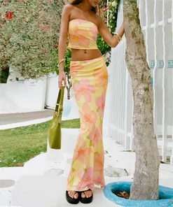 Yellow Floral Strapless Co Ord Set