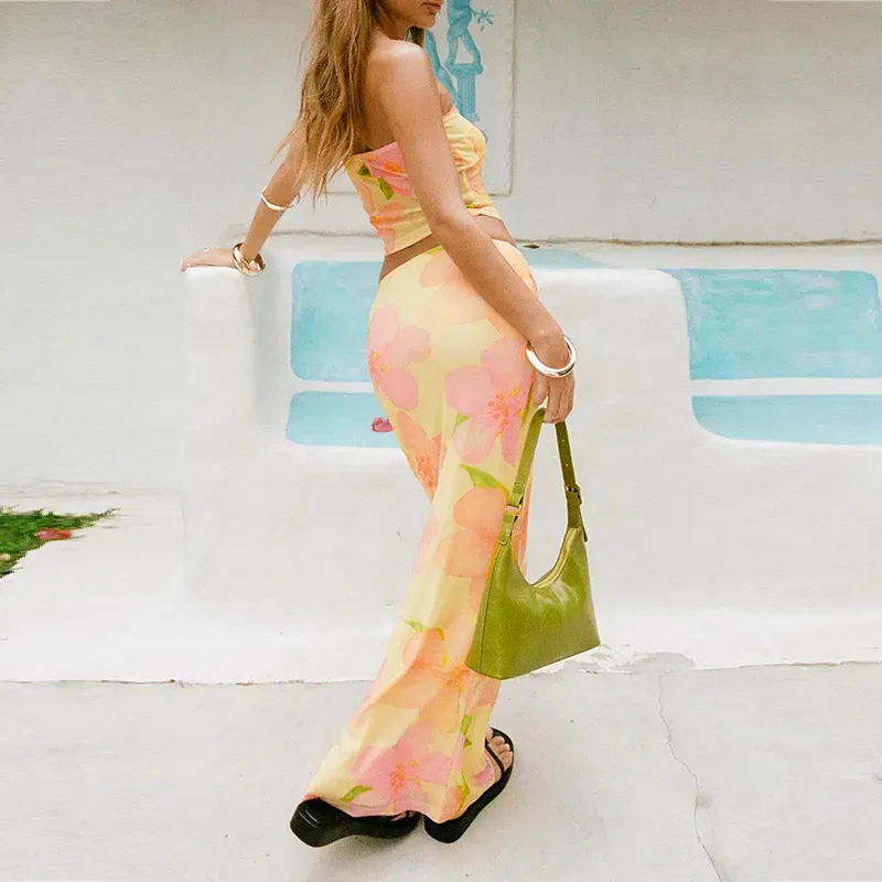 Yellow Floral Strapless Co Ord Set - Image 3