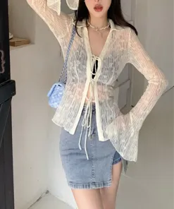 Cream Textured Tie Up Top