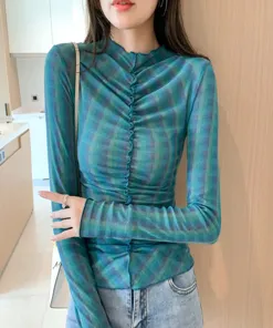 Teal Mock Neck Ruched Top