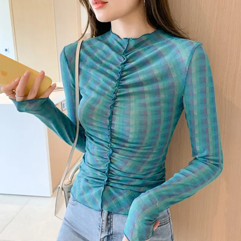 Teal Mock Neck Ruched Top - Image 3