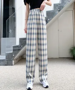 Cream Plaid Relaxed Trousers