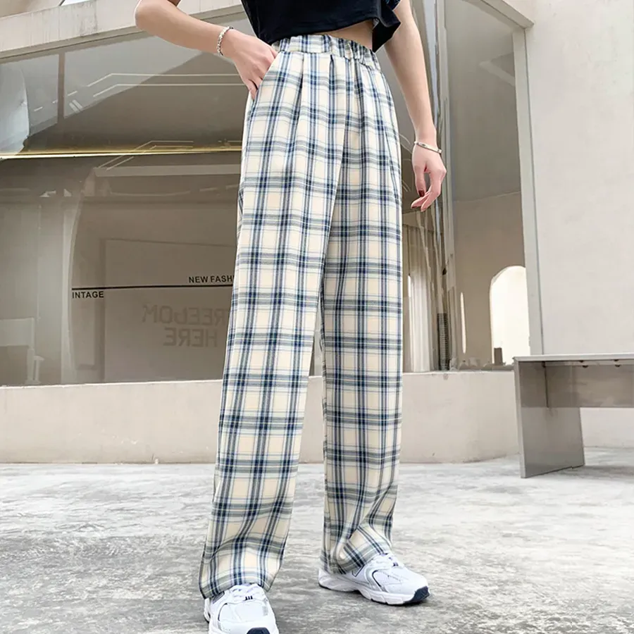 Cream Plaid Relaxed Trousers - Image 2