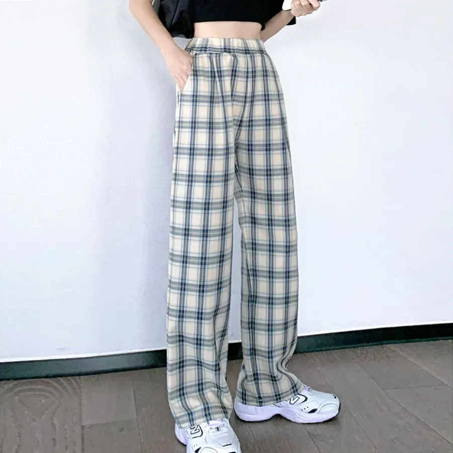 Cream Plaid Relaxed Trousers - Image 3