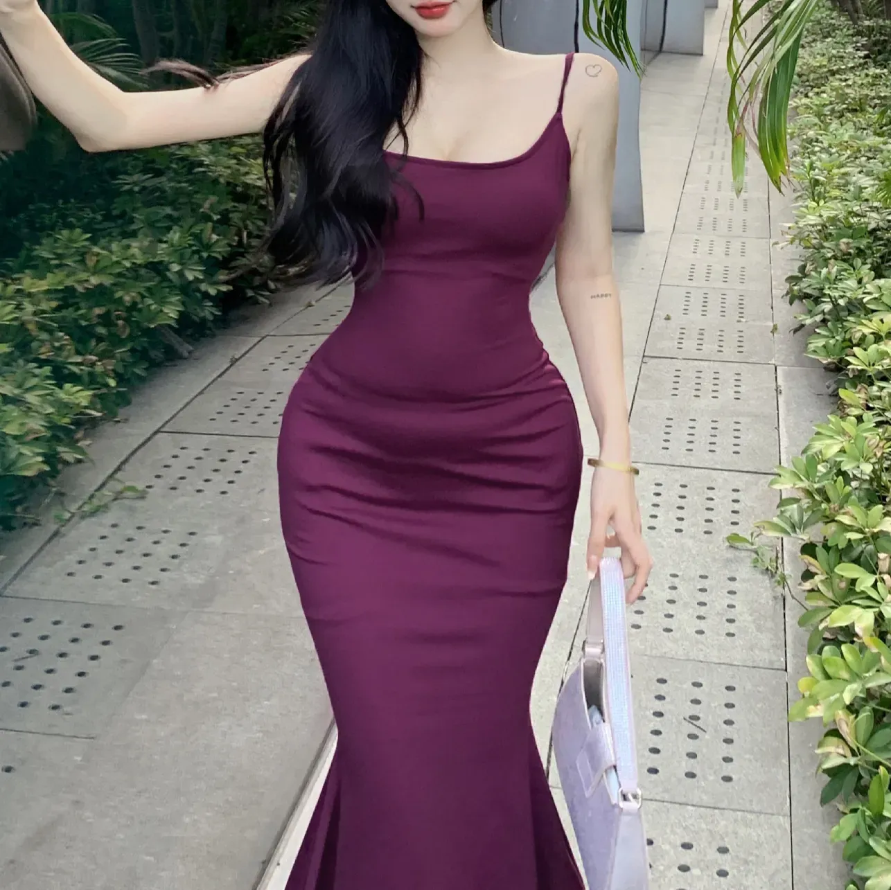 Purple Spaghetti Strap Bodycon Dress - Image 5