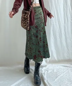 Dark Green Floral Skirt