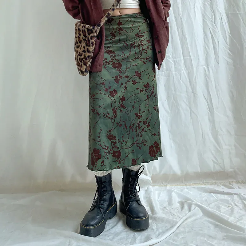 Dark Green Floral Skirt - Image 2