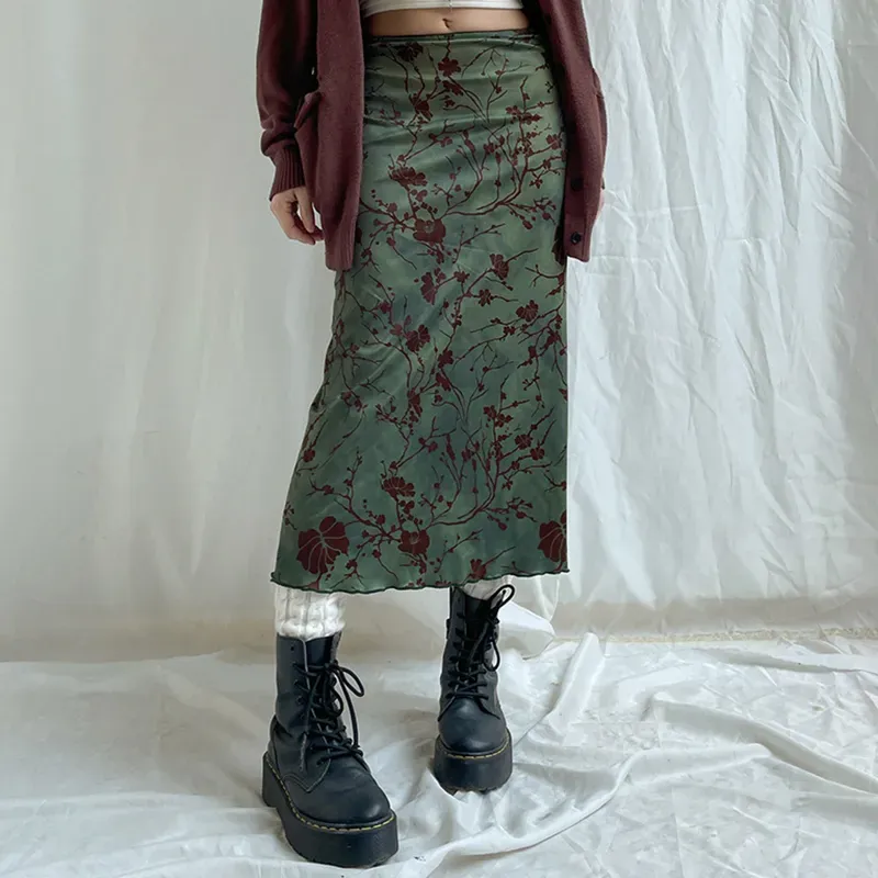 Dark Green Floral Skirt - Image 3