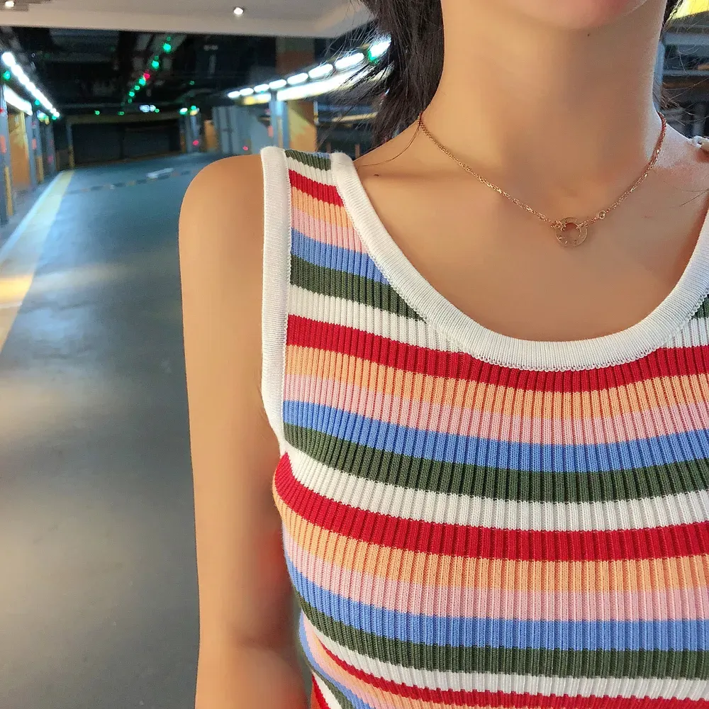 Multicolor Ribbed Round Neck Tank Top - Image 5