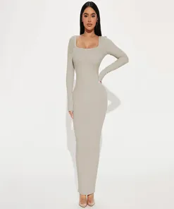 Light Grey Square Neck Bodycon Dress