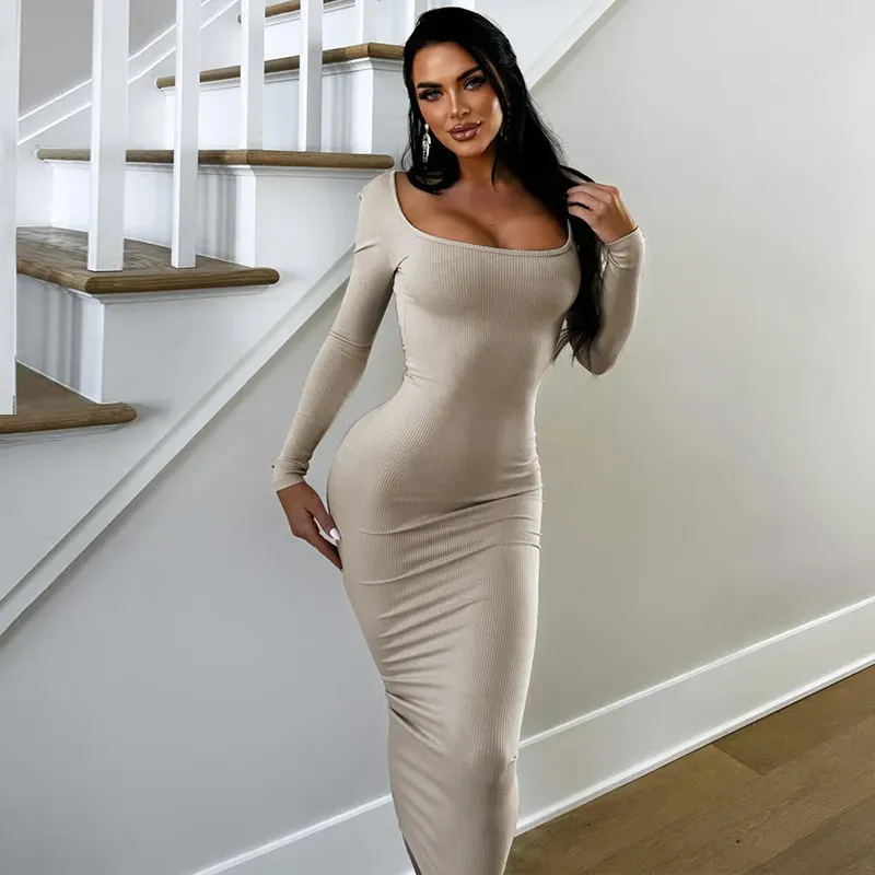 Light Grey Square Neck Bodycon Dress - Image 2