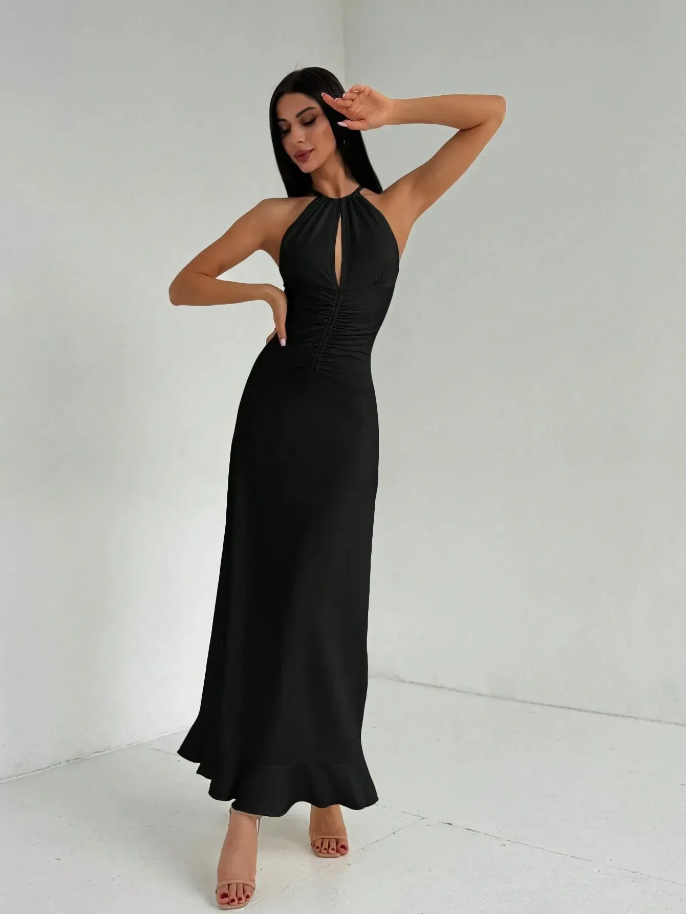 Black Cut Out Detail Maxi Dress - Image 1