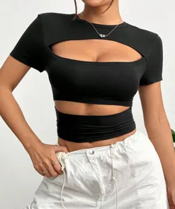 Black Cut Out Detail Crop Top
