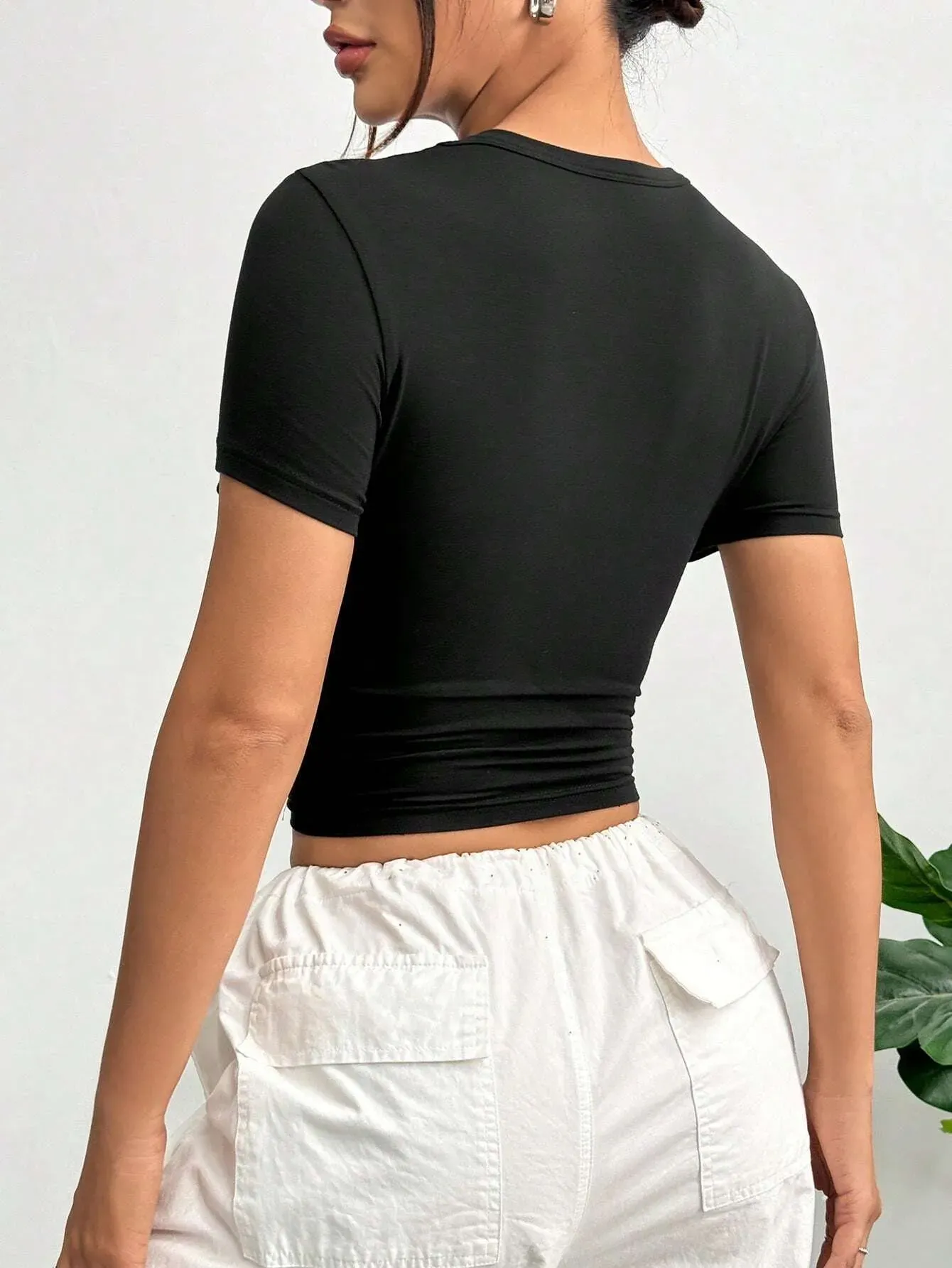 Black Cut Out Detail Crop Top - Image 4