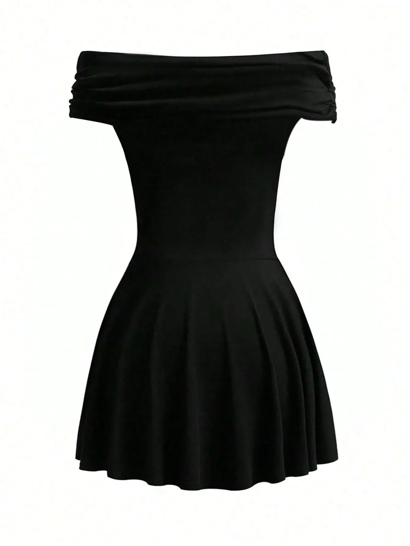 Black Solid Off Shoulder Mini Dress - Image 2