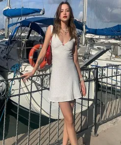 Off White Pin Dot Aline Mini Dress