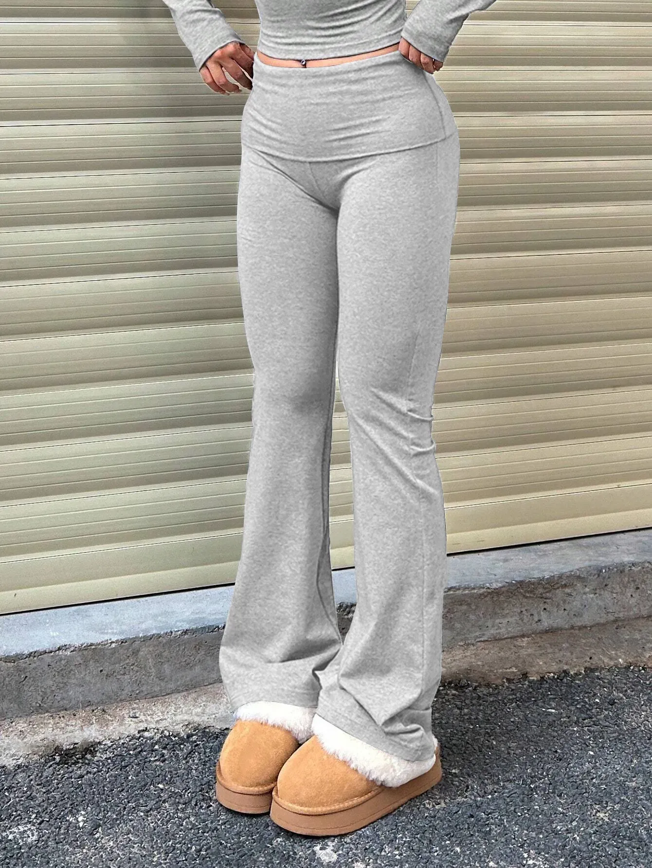 Grey Solid Boot Cut Trousers - Image 1