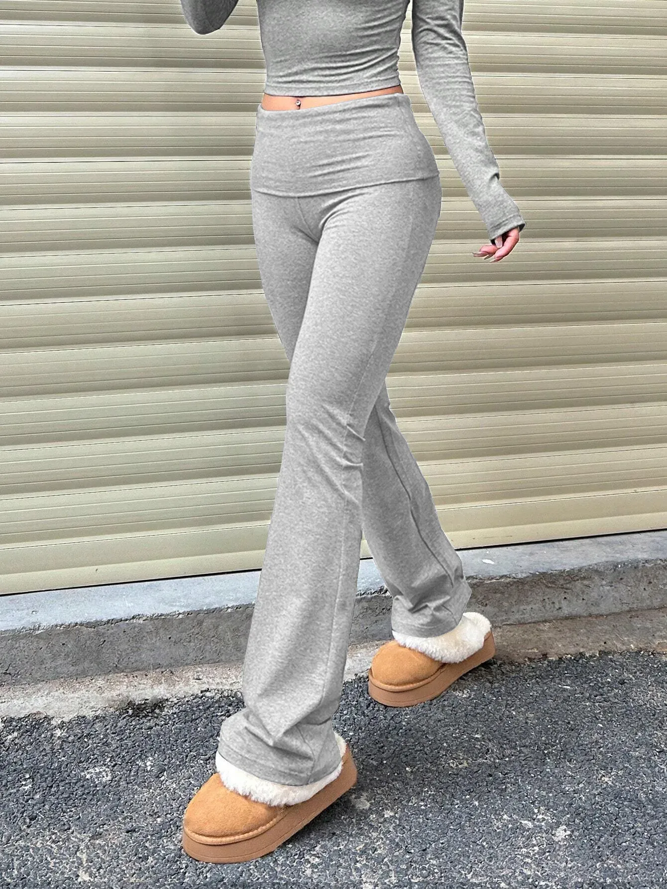 Grey Solid Boot Cut Trousers - Image 2