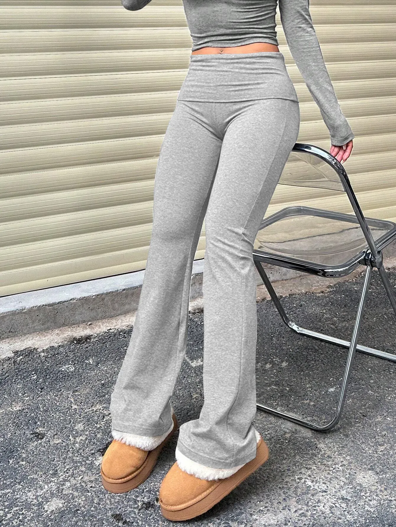 Grey Solid Boot Cut Trousers - Image 5