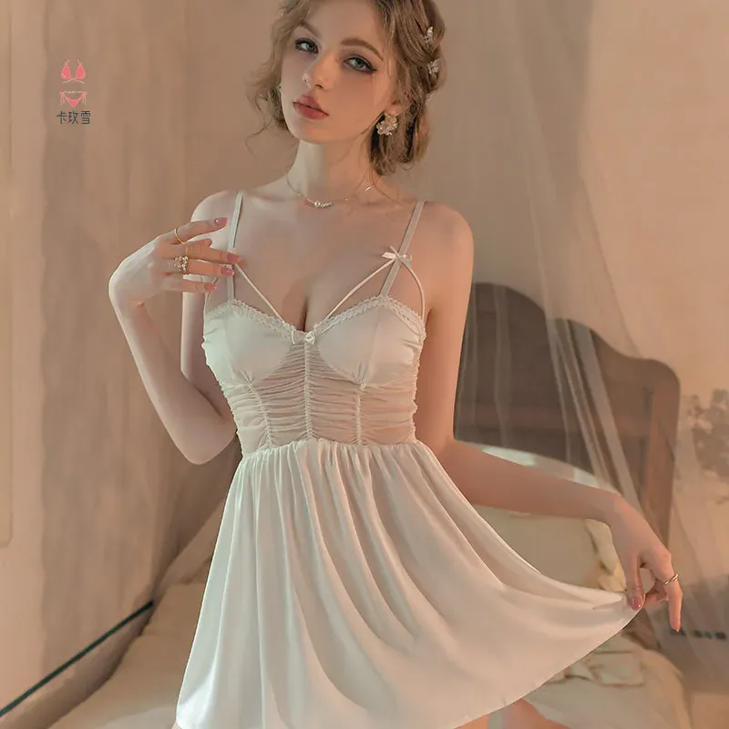 White Sweetheart Neck Shirred Babydoll - Image 2