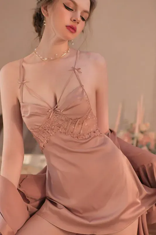 Rose Gold Lace Sweetheart Neck Slip Dress - Image 2