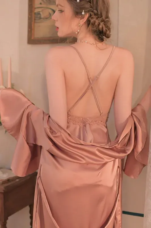Rose Gold Lace Sweetheart Neck Slip Dress - Image 4