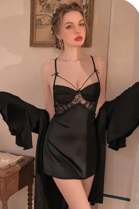 Black Lace Sweetheart Neck Slip Dress - Image 2