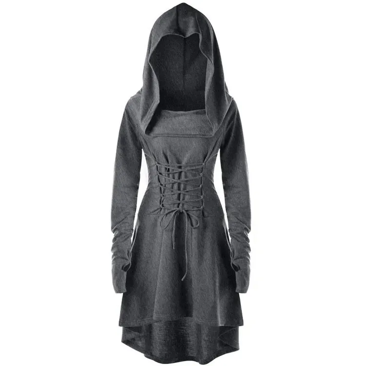 Grey Solid Hooded A-Line Dress - Image 1