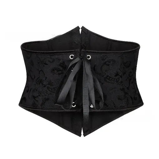 CORSET HEM LACE TOPS black josemoon Black Ethnic Motif Corset Top