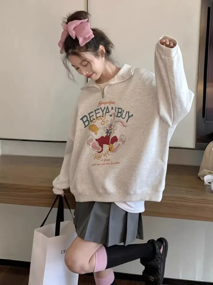 Light Grey Spread Neck Oversized Sweatshirt - Image 1