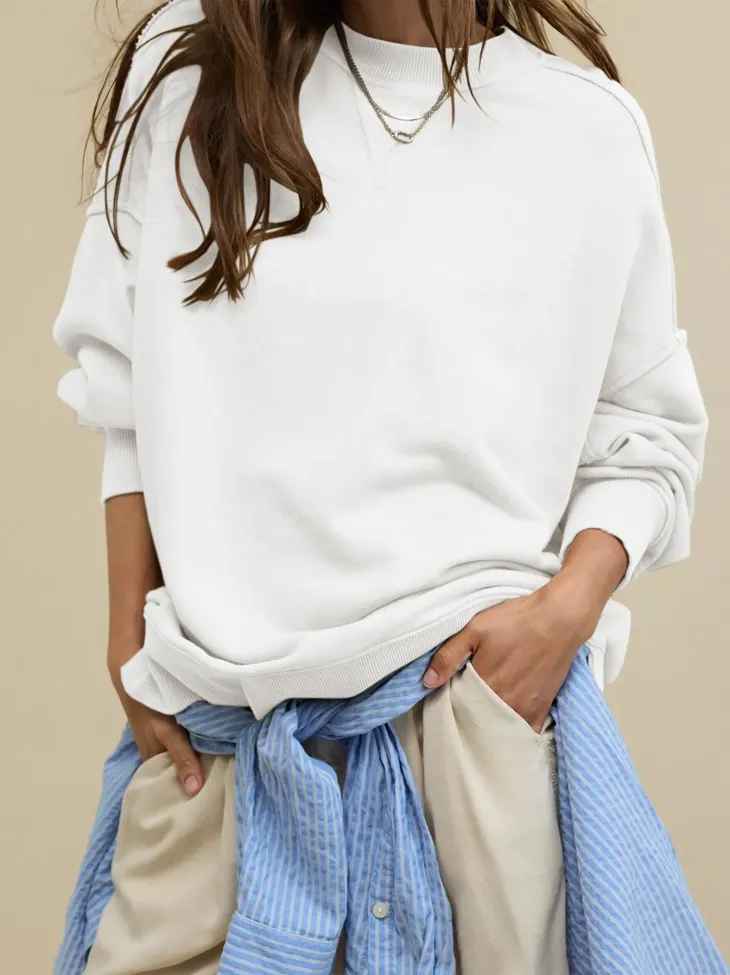 White Solid Oversized Sweatshirt - Image 1