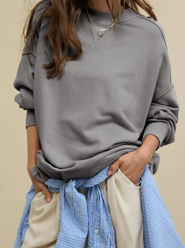 Dark Grey Solid Oversized Sweatshirt - Image 1